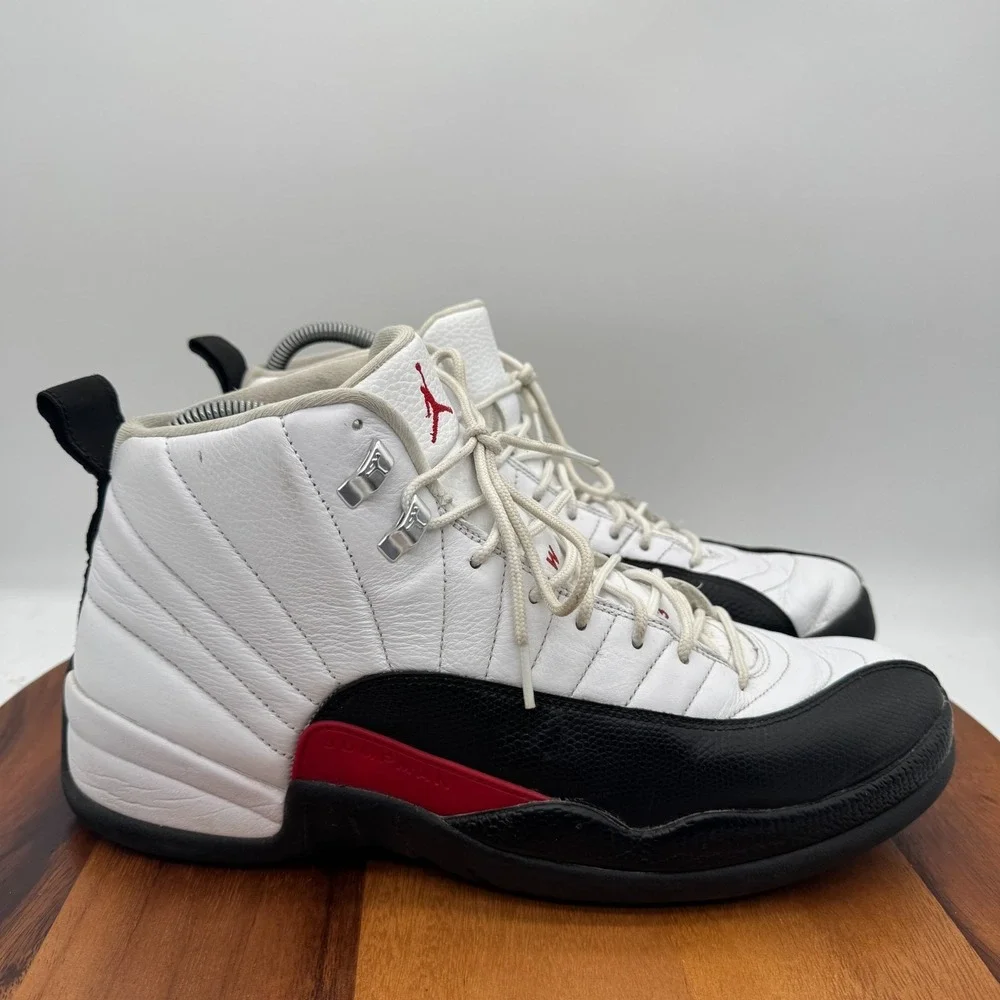 Air Jordan 12 Retro Taxi Flip High Top Shoes Mens 13 Leather White Red Black